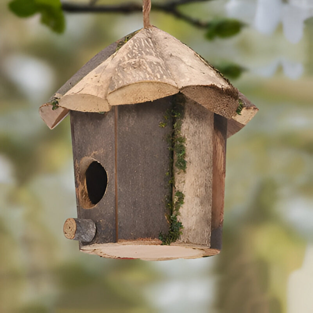 Natural Wood Hanging Bird Feeder House