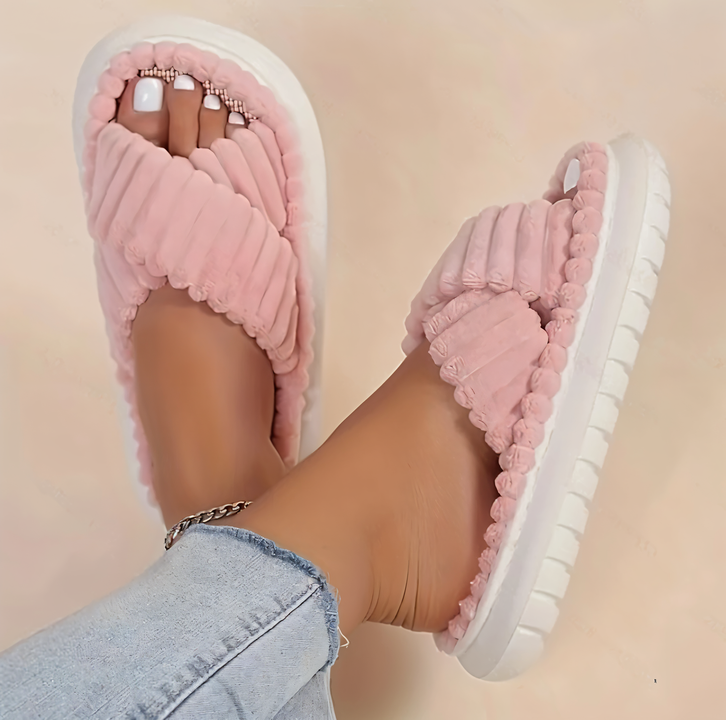 Cozy Fleece Lined Slippers with Cross Strap