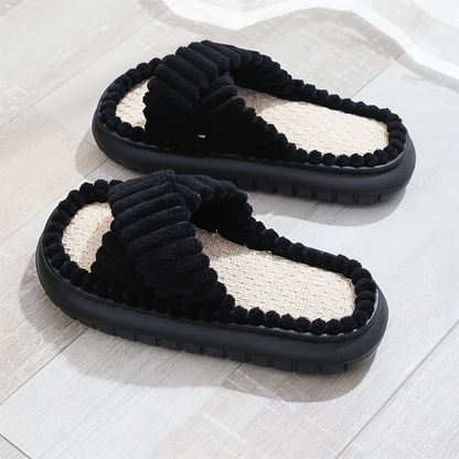 Cozy Fleece Lined Slippers with Cross Strap