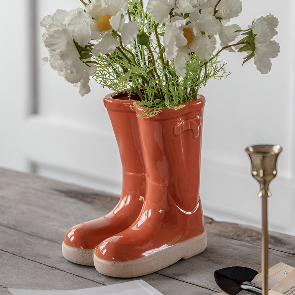 Unique Cowboy Boot Shaped Ceramic Vase
