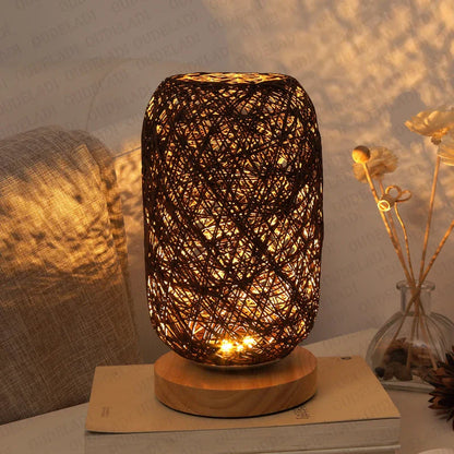 Rustic Wooden LED Table Lamp with Soft Warm Light