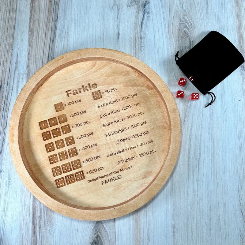 Wooden Farkle Dice Set with Scoreboard for Family Game Night