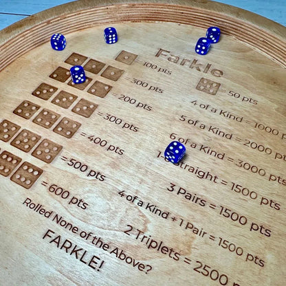 Wooden Farkle Dice Set with Scoreboard for Family Game Night