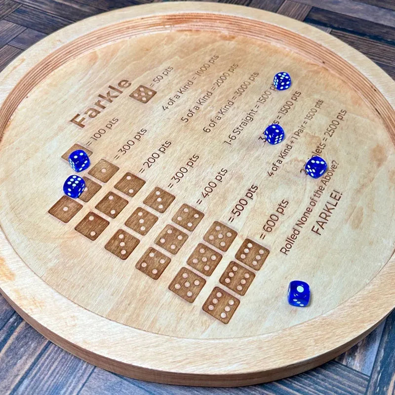 Wooden Farkle Dice Set with Scoreboard for Family Game Night