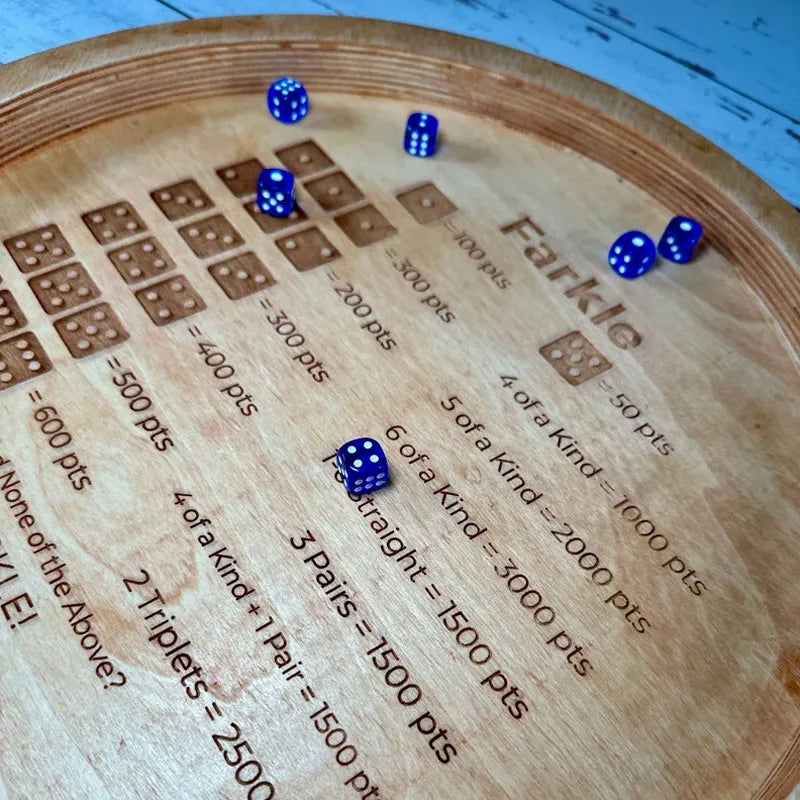Wooden Farkle Dice Set with Scoreboard for Family Game Night