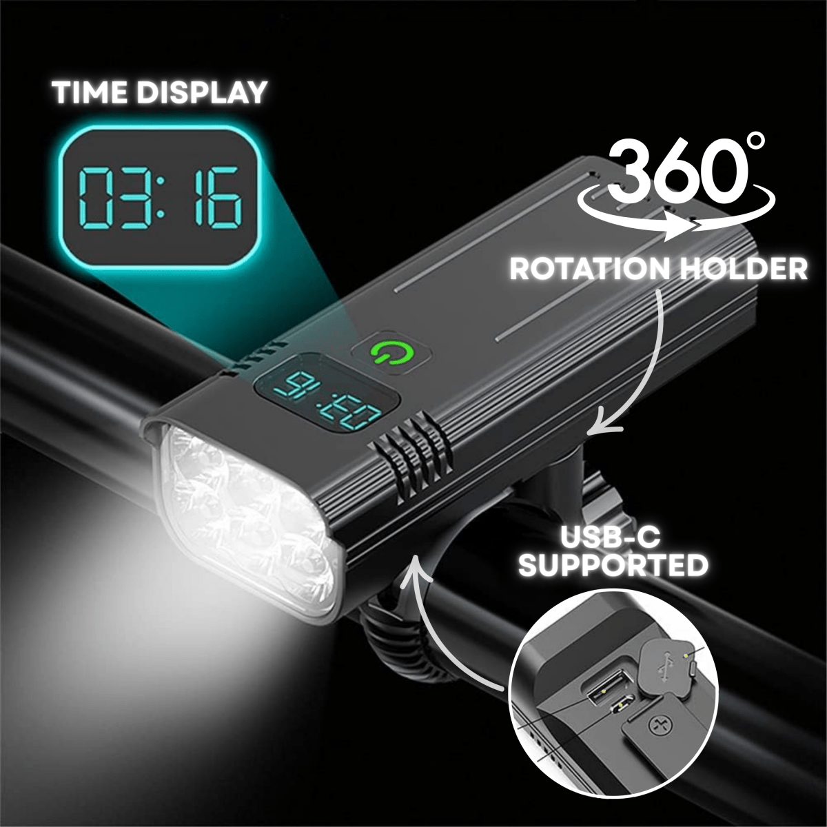 Bright 5000 Lumen LED Bike Front Light Rechargeable