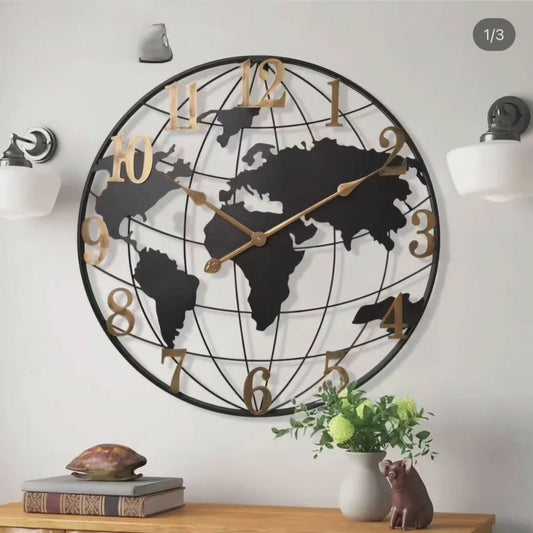 Big 60cm Globe Wall Clock - Stylish Home Timekeeper - Befez