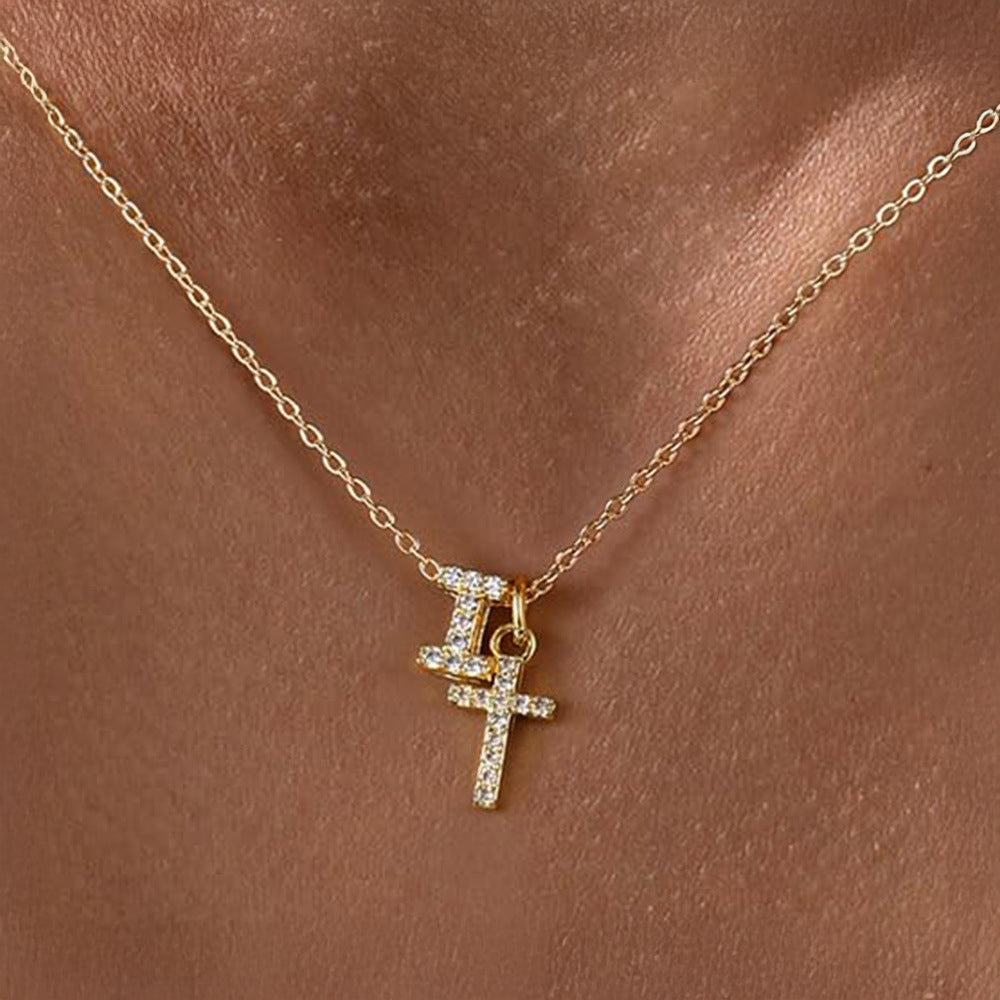 Delicate Initial and Cross Pendant Necklace