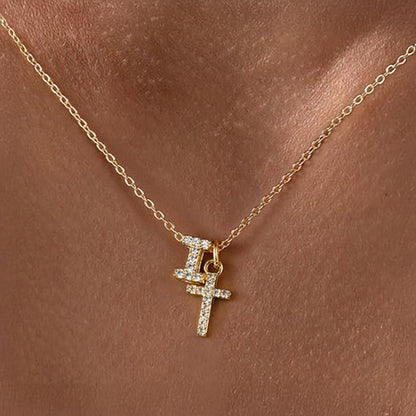 Delicate Initial and Cross Pendant Necklace