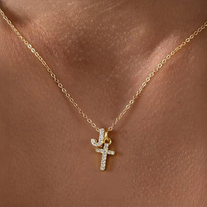 Delicate Initial and Cross Pendant Necklace