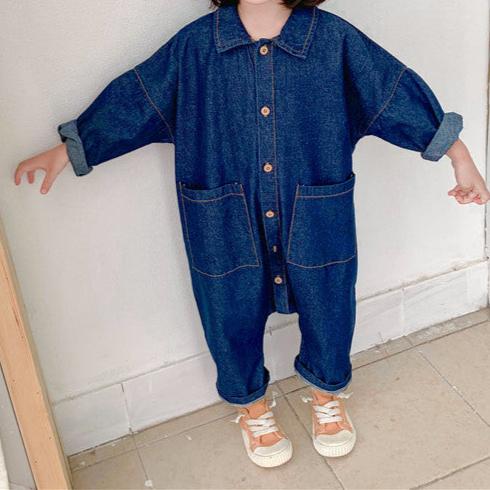 Soft Toddler Jumpsuit Blue Beige Cotton