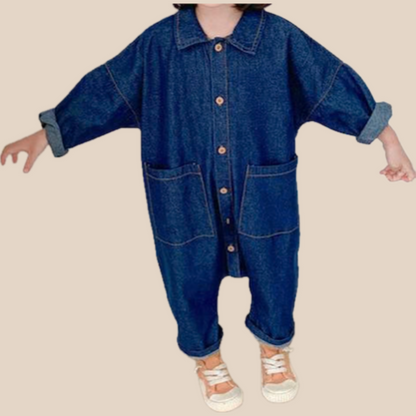Soft Toddler Jumpsuit Blue Beige Cotton