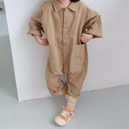 Soft Toddler Jumpsuit Blue Beige Cotton