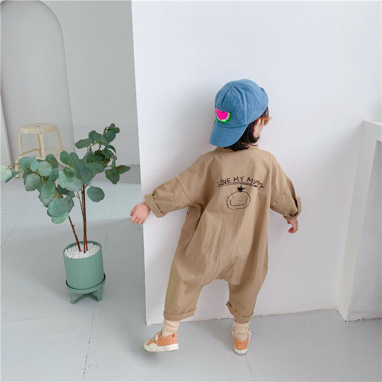 Soft Toddler Jumpsuit Blue Beige Cotton