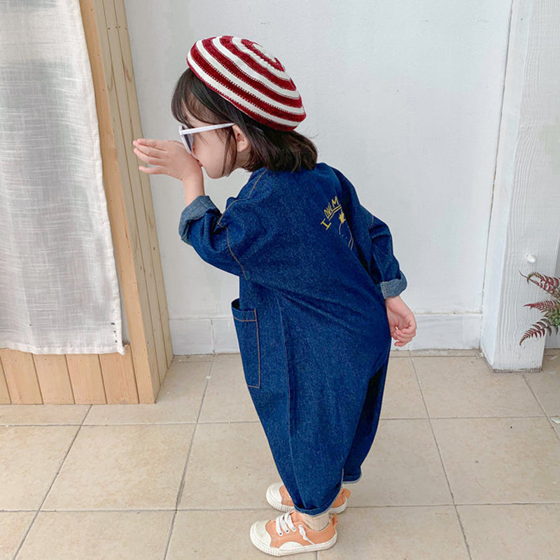 Soft Toddler Jumpsuit Blue Beige Cotton