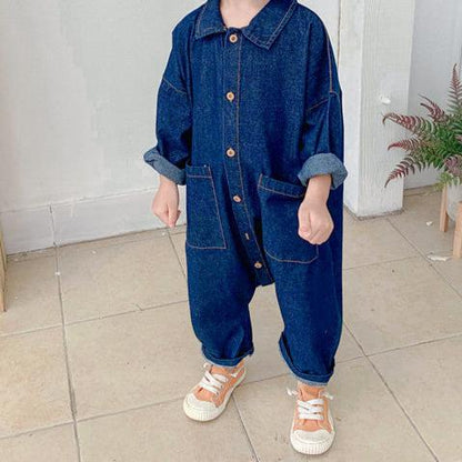 Soft Toddler Jumpsuit Blue Beige Cotton