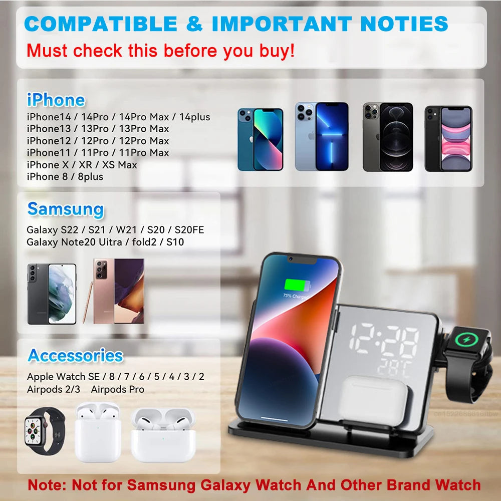 Compact 3-in-1 Wireless Charging Station for iPhone, Watch, AirPods