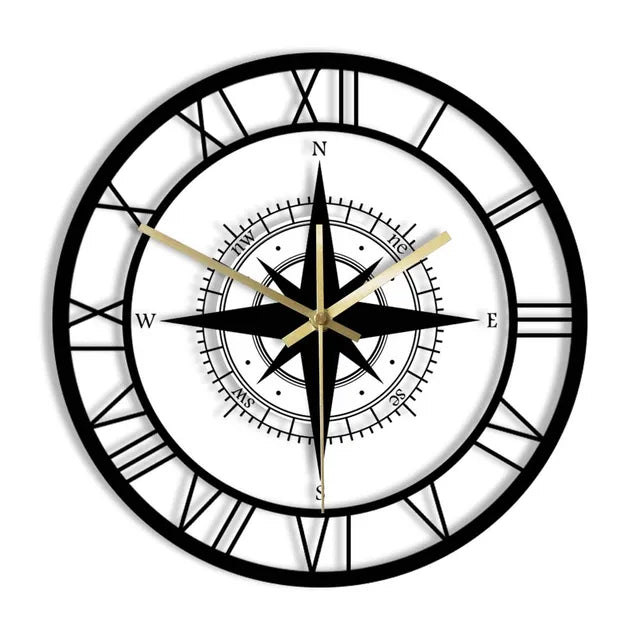 Stylish Quiet Wall Clock with Acrylic Compass - Befez
