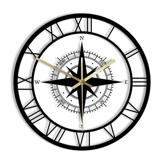 Stylish Quiet Wall Clock with Acrylic Compass - Befez