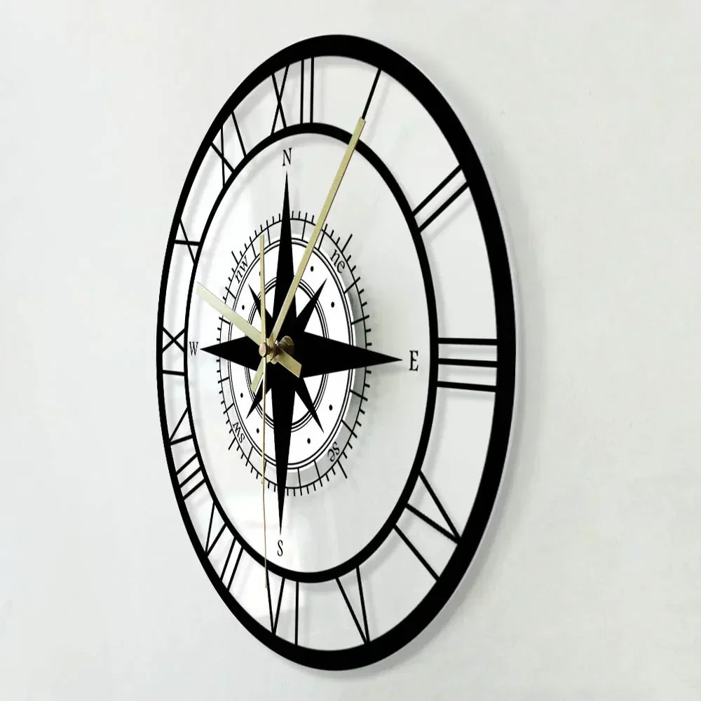 Stylish Quiet Wall Clock with Acrylic Compass