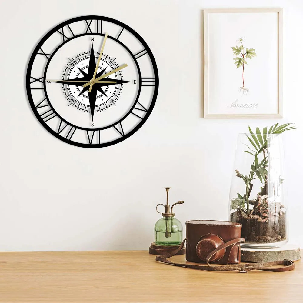 Stylish Quiet Wall Clock with Acrylic Compass