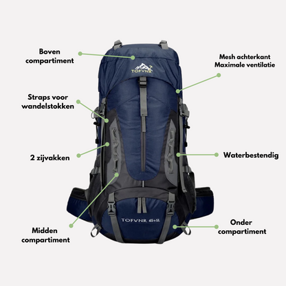 Durable 65L Water Resistant Hiking Backpack