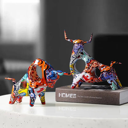 Vibrant Painted Bull Figurine