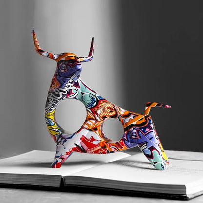Vibrant Painted Bull Figurine
