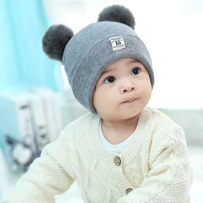 Colorful Childrens Beanie with Fuzzy Pom Pom