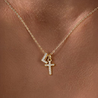 Delicate Initial and Cross Pendant Necklace