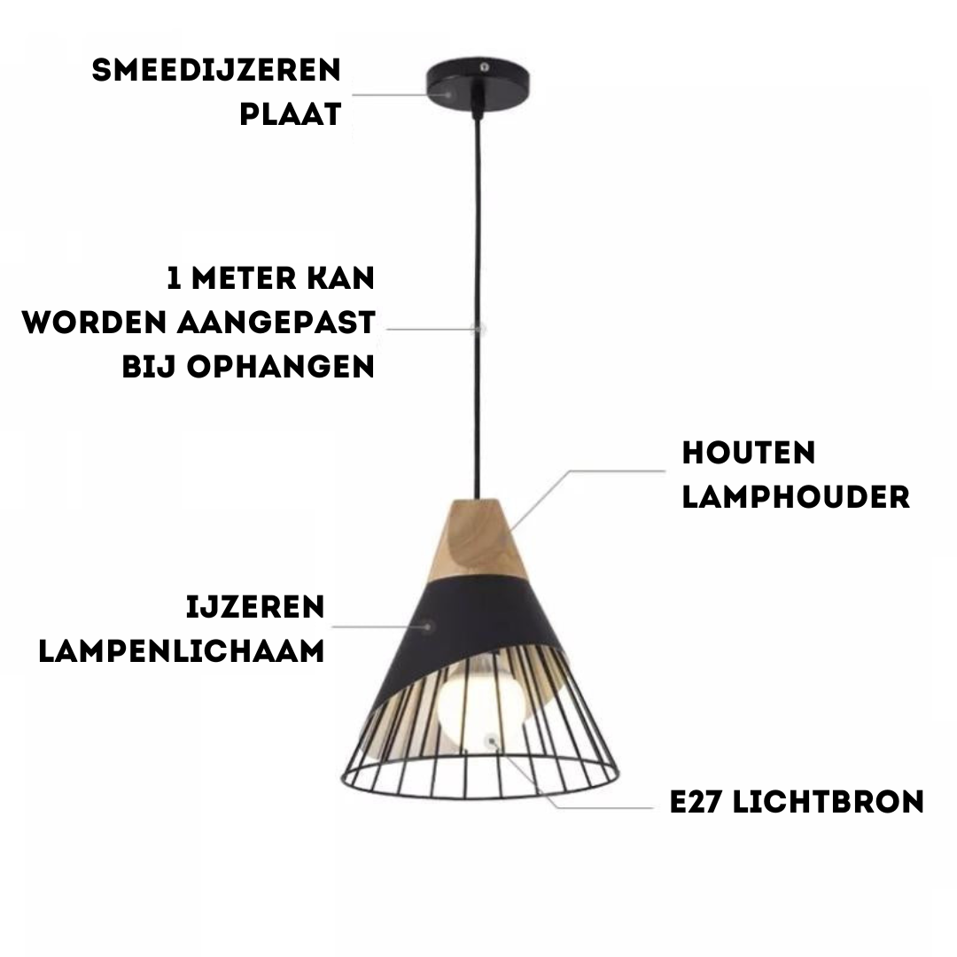 Rustic Wooden Metal Pendant Lamp