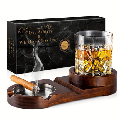 Premium Wood Cigar Ashtray with Whiskey Rest - Befez