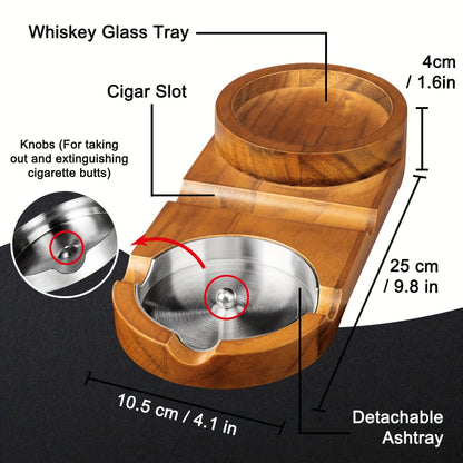 Premium Wood Cigar Ashtray with Whiskey Rest