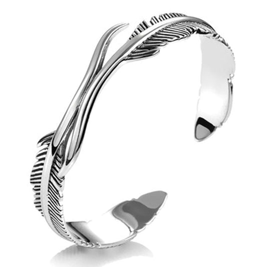 Simple Silver Feather Charm Bracelet - Befez