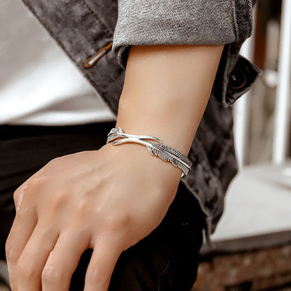 Simple Silver Feather Charm Bracelet