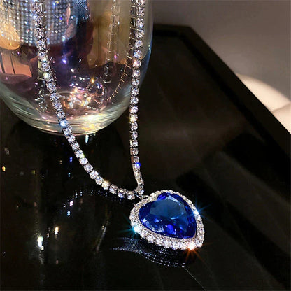 Beautiful Blue Crystal Heart Pendant Necklace