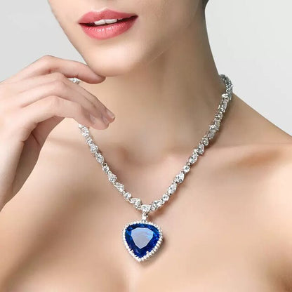 Beautiful Blue Crystal Heart Pendant Necklace