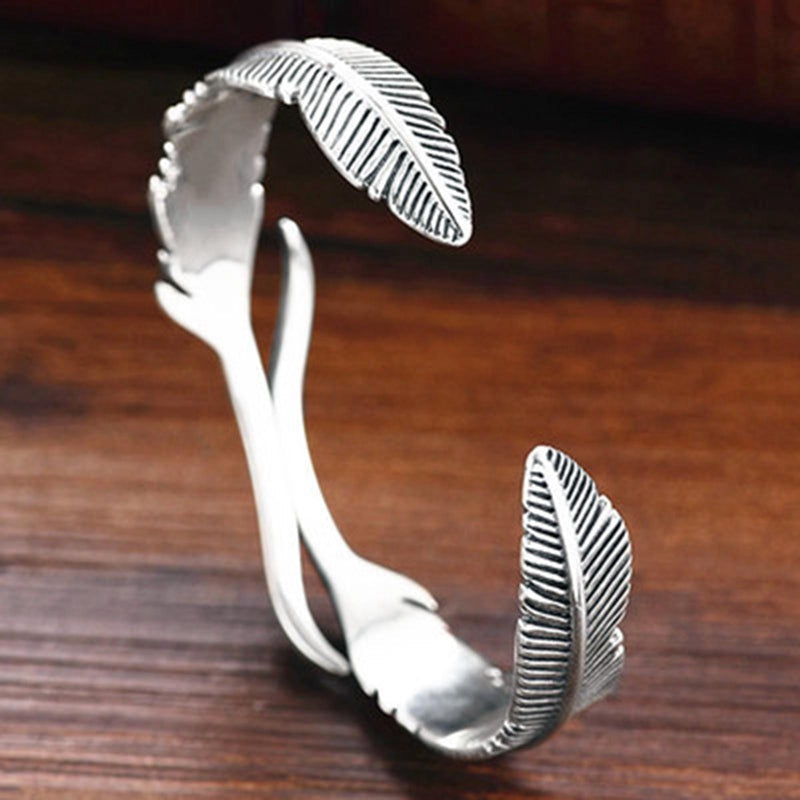 Simple Silver Feather Charm Bracelet