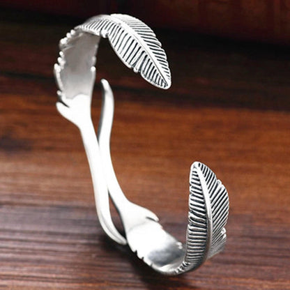 Simple Silver Feather Charm Bracelet
