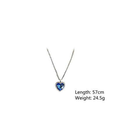 Beautiful Blue Crystal Heart Pendant Necklace