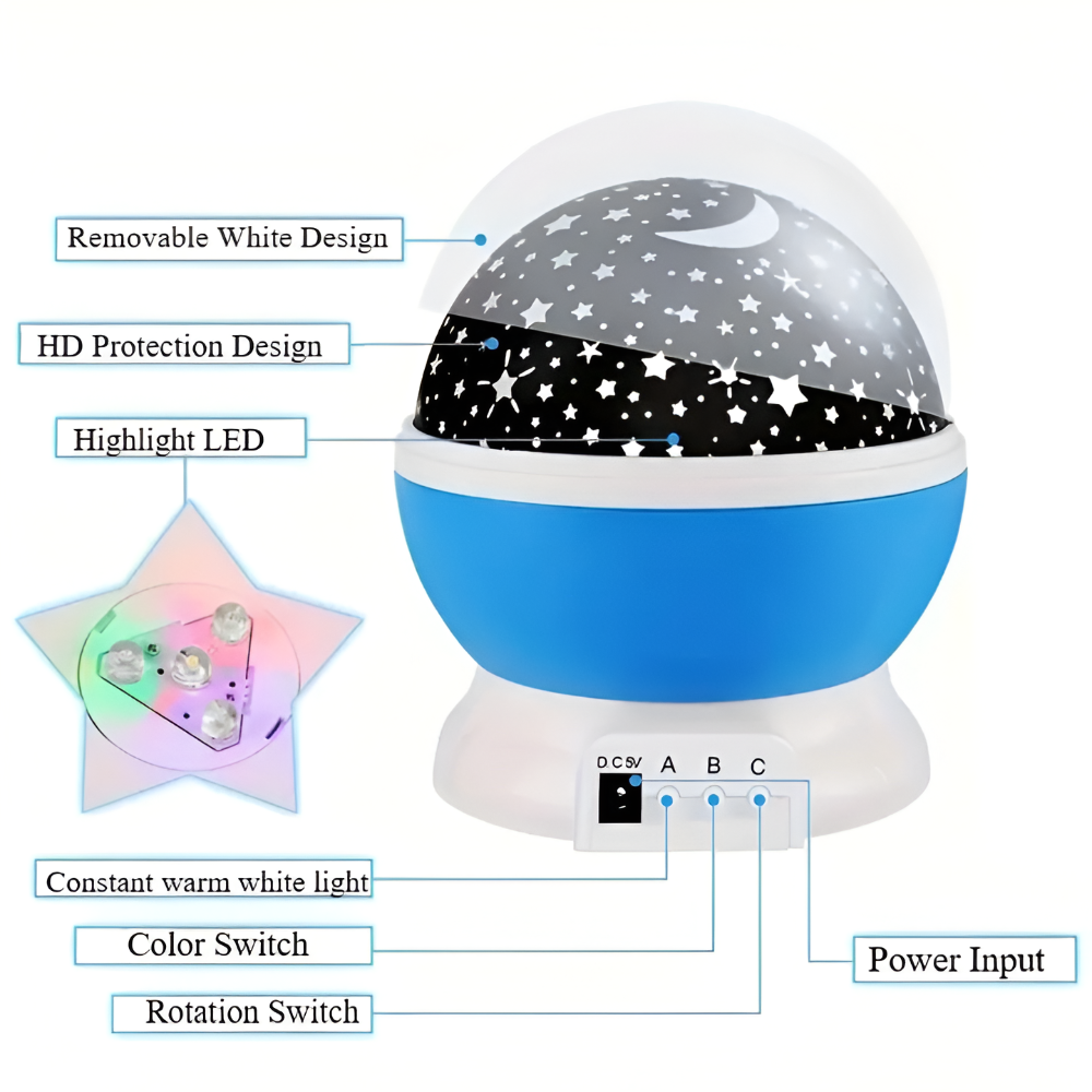 Colorful Galaxy Night Light with Rotating Star Pattern