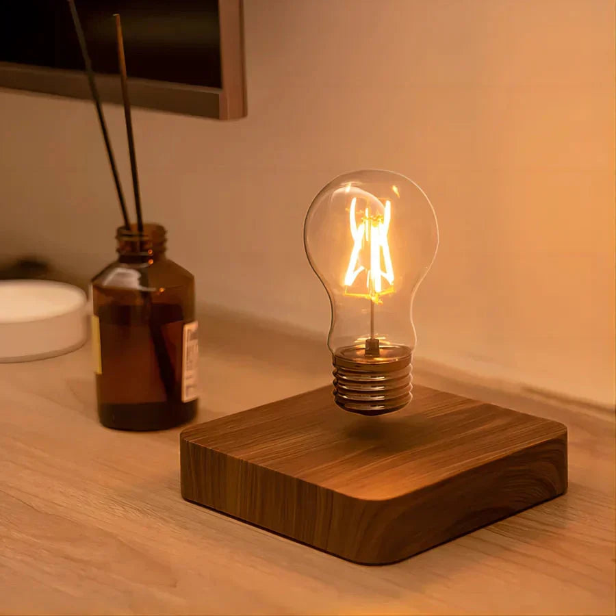 Unique Wooden Desk Lamp with Floating Bulb