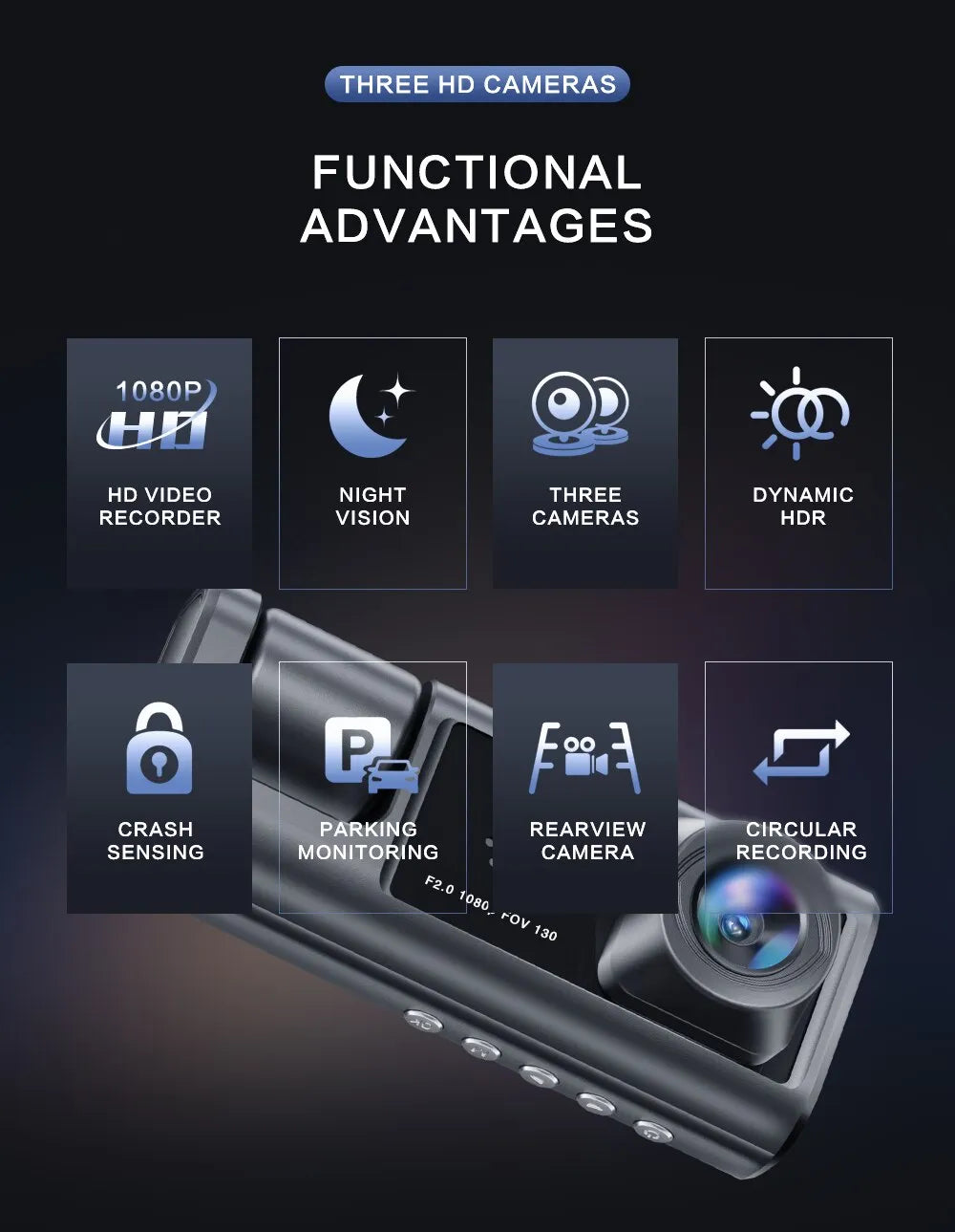 HD Night Vision Car Dash Camera with IR