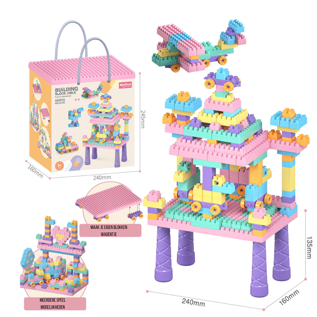 Kids Play Table with Building Blocks Set