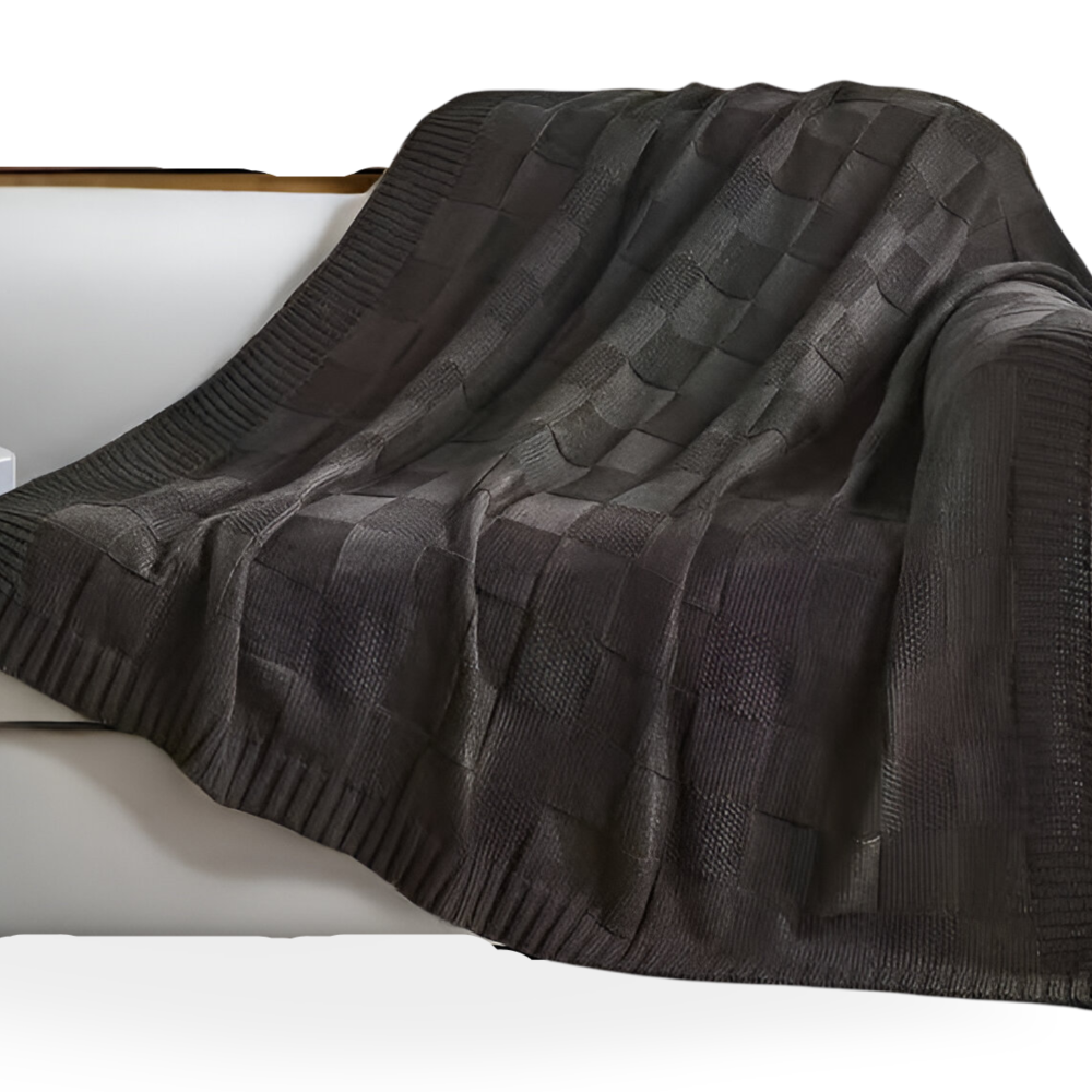 Cozy Plaid Knitted Blanket Black and White