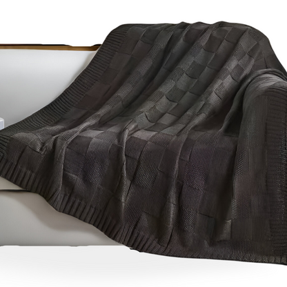 Cozy Plaid Knitted Blanket Black and White