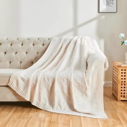 Cozy Plaid Knitted Blanket Black and White