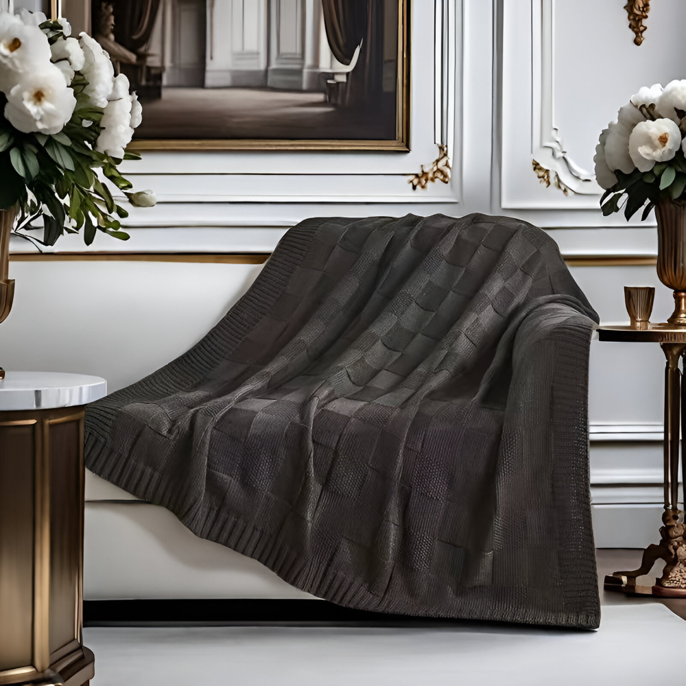 Cozy Plaid Knitted Blanket Black and White