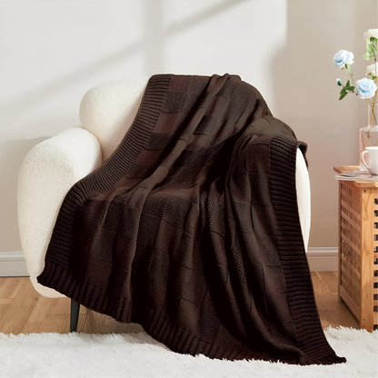 Cozy Plaid Knitted Blanket Black and White