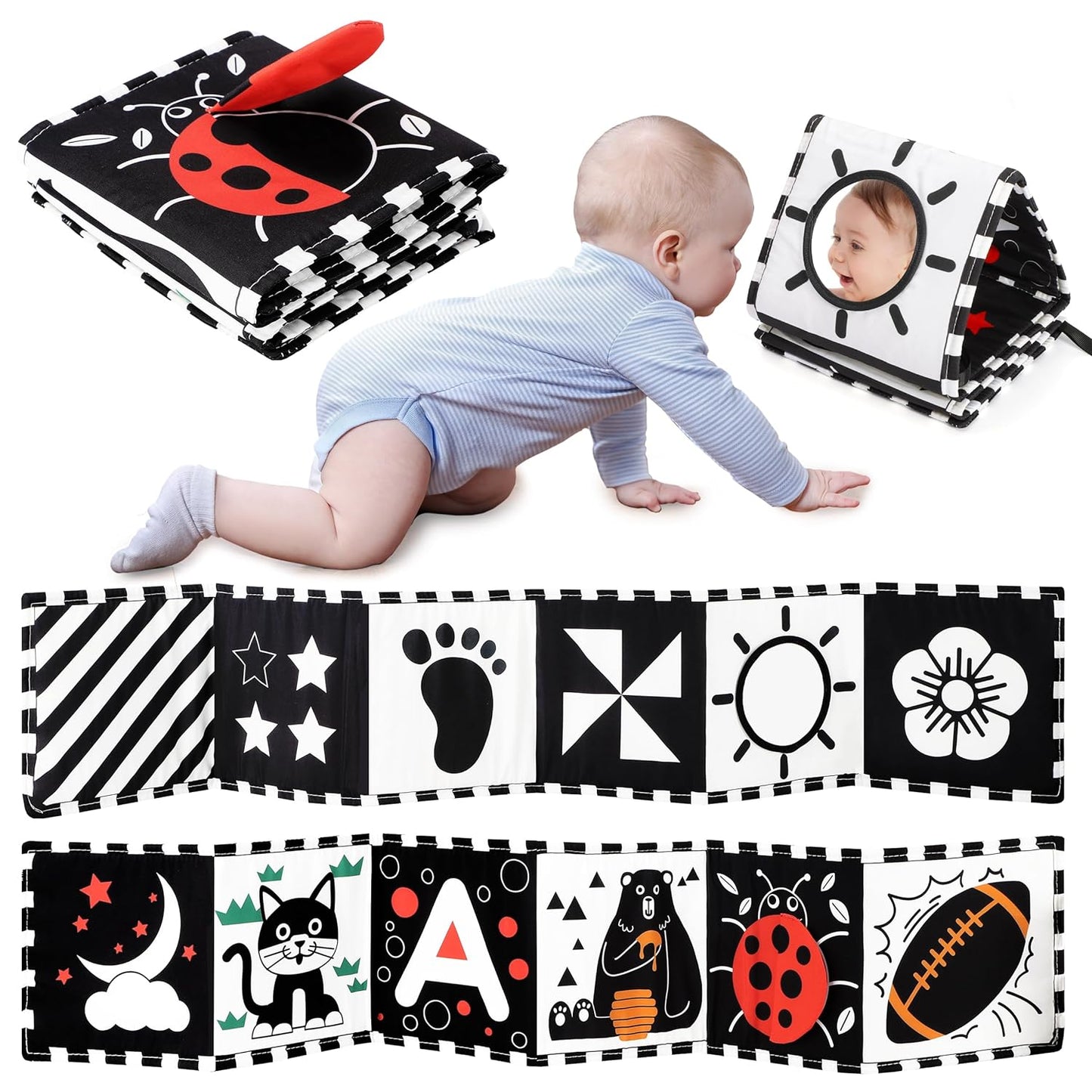 Soft Baby Book with High Contrast Colors and Safe Mirror - Befez